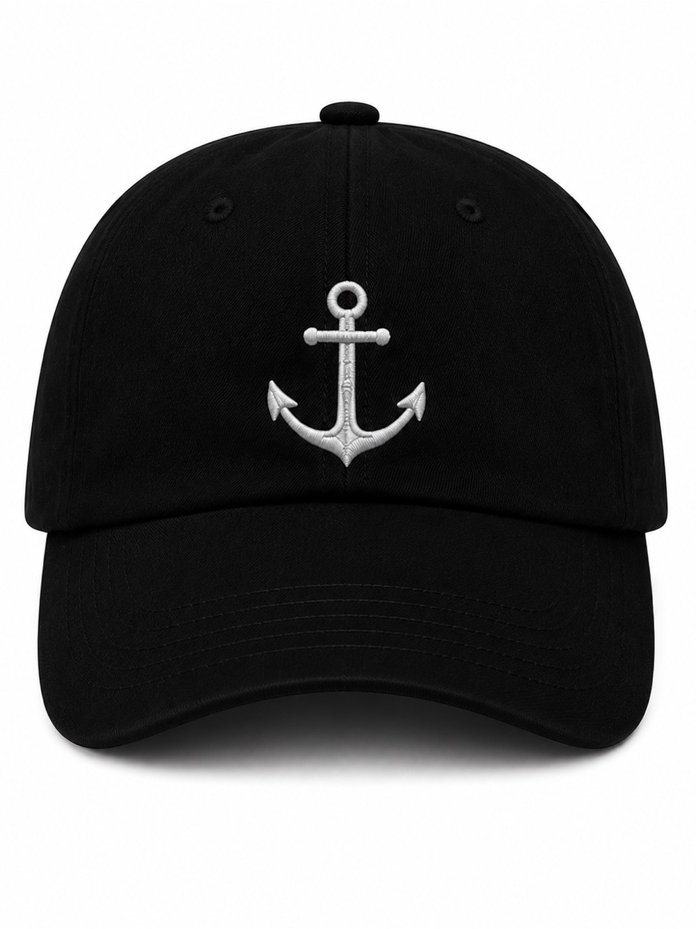 ⚓️ Anchor Embroidered Baseball Cap Black Adjustable Velcro Fishing Nautical Hat